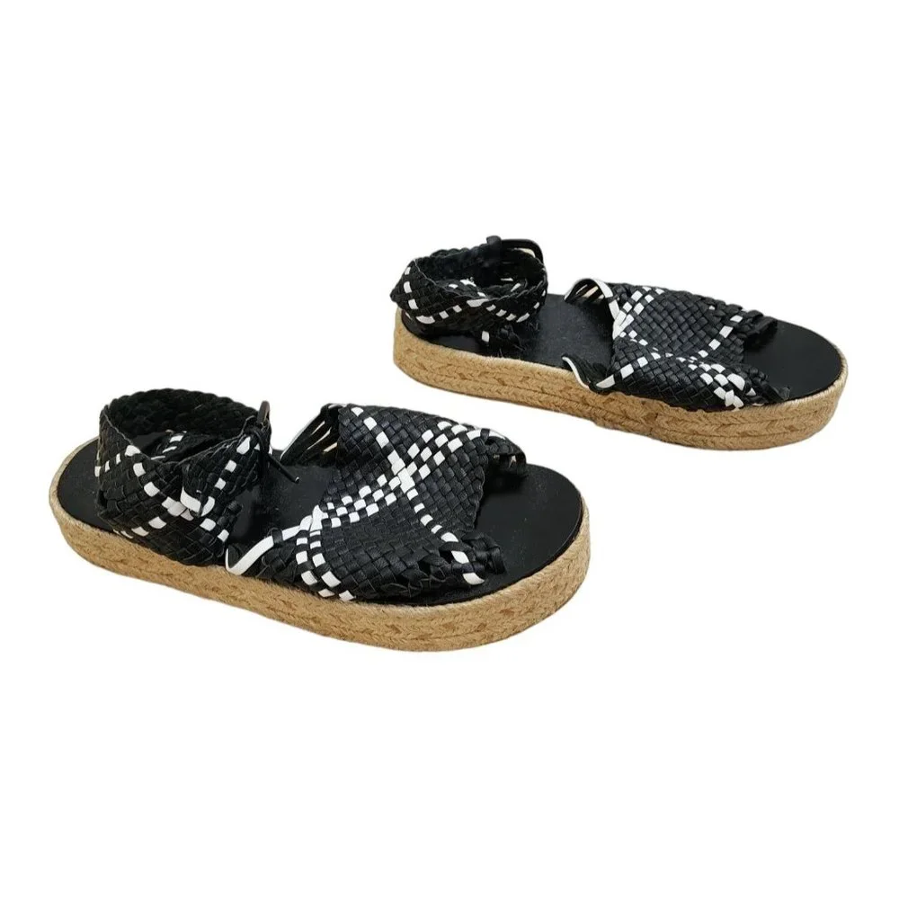 Zimmermann Espadrille Sandals Ankle Strap Black White Shoes Summer 5.5 36